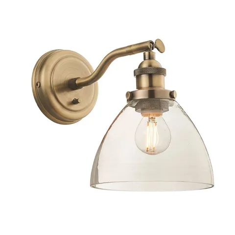BOXED LUMINOSA HANSEN 1 LIGHT WALL GLASS, ANTIQUE BRASS PLATE, E14