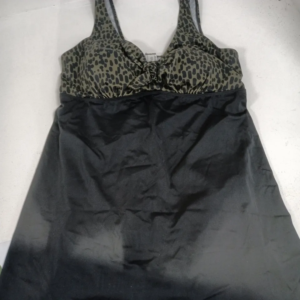 BONPRIX BLACK SWIM DRESS WITH BLACK LEOPARD PRINT TOP SIZE 20