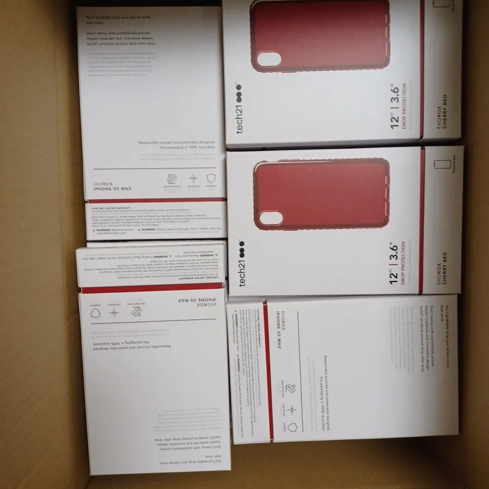 BOX OF 87 TECH21 CHERRY RED EVOROX PHONE PROTECTION CASES FOR IPHONE XS MAX