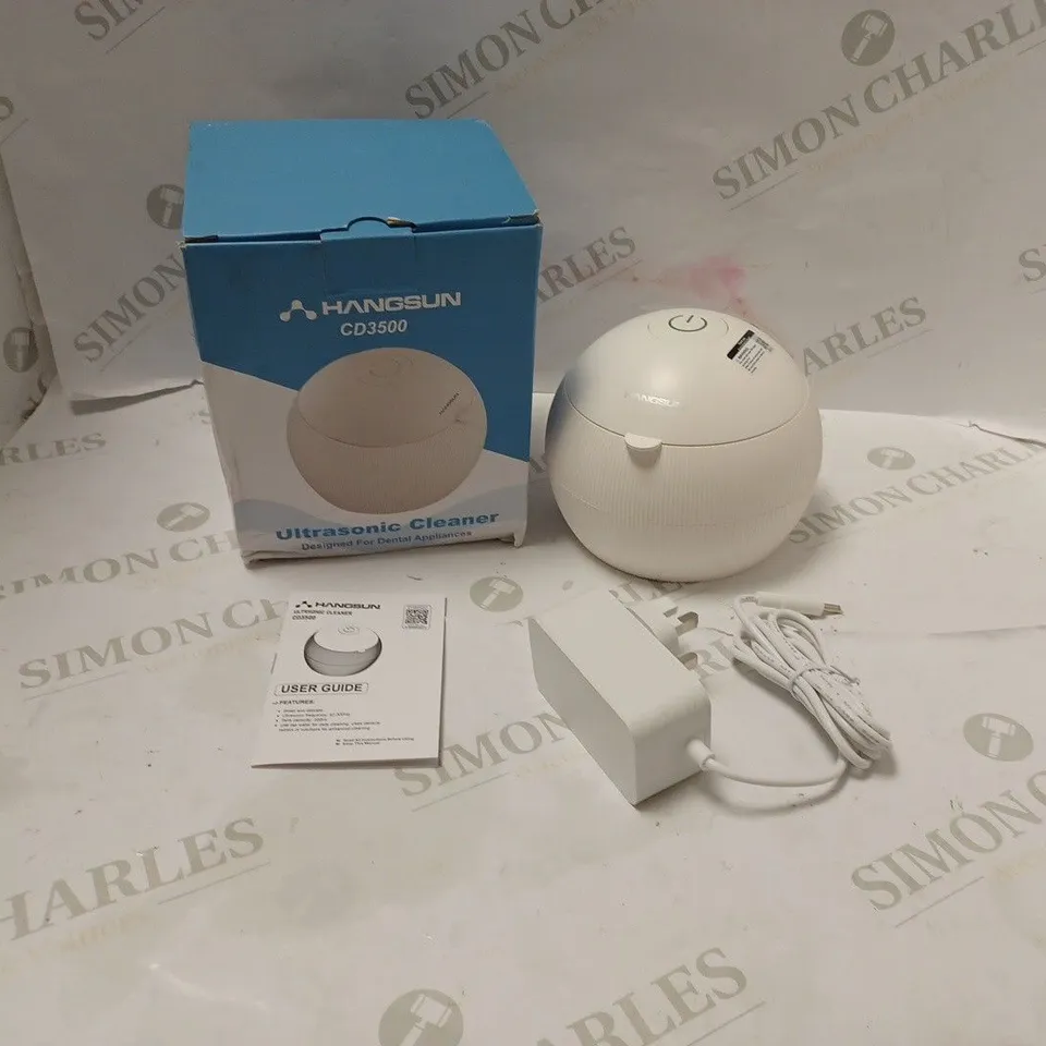 BOXED HANGSUN ULTRASONIC CLEANER FOR DENTAL APPLIANCES - MODEL CD3500 - WITH POWER SUPPLY AND USER GUIDE