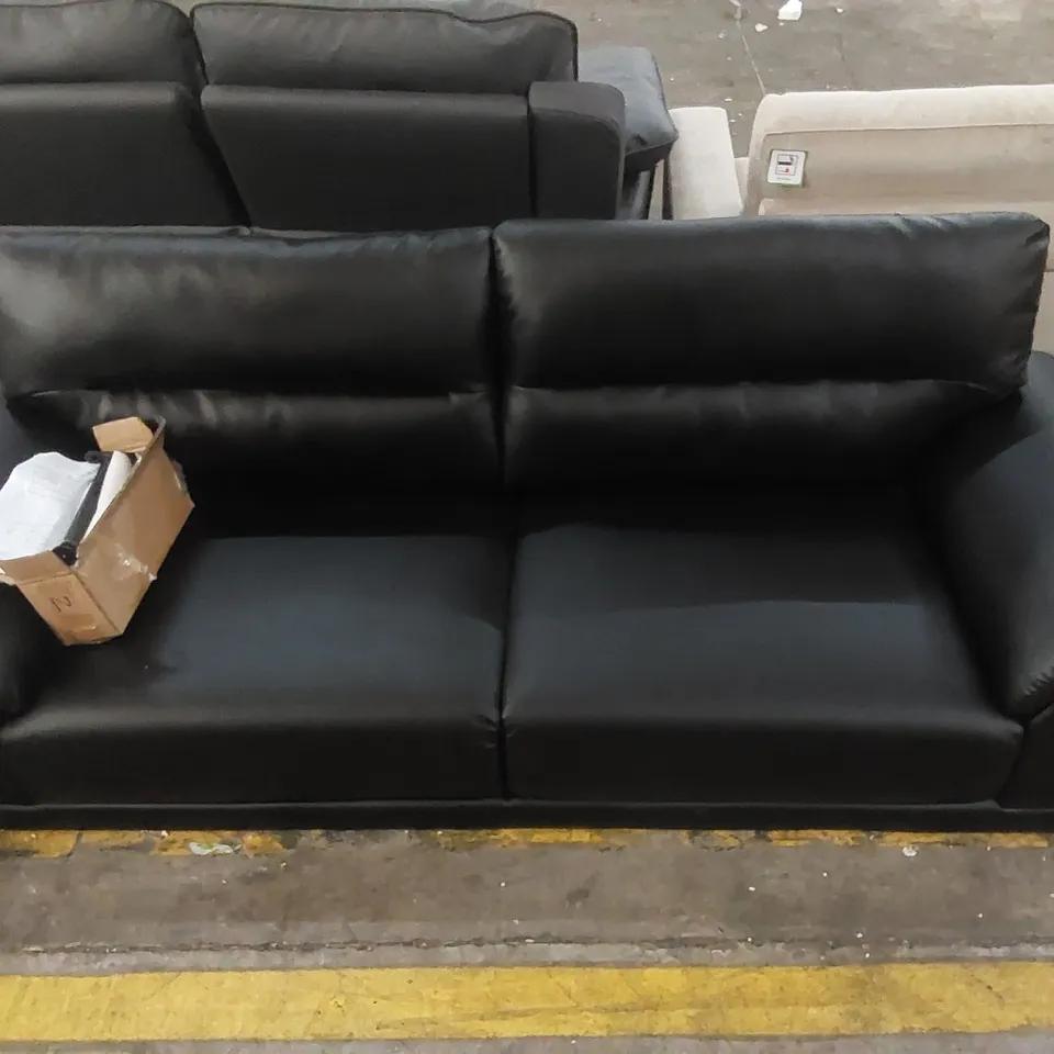 QUALITY DESIGNER 3-SEATER FAUX LEATHER BLACK SOFA