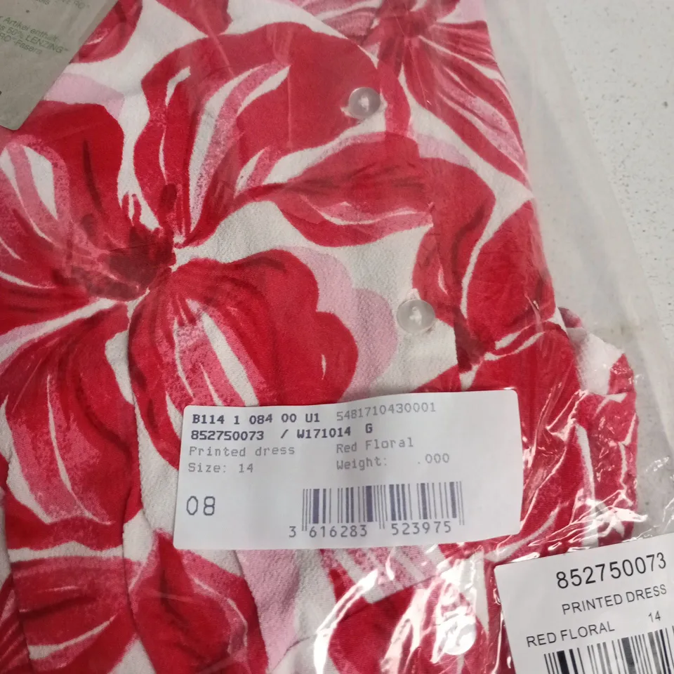 DAMART PRINTED DRESS – RED FLORAL, UK 14