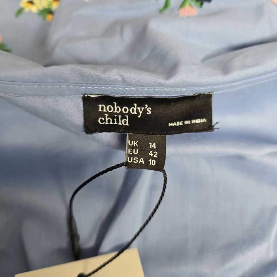 NOBODY'S CHILD BIRDIE EMBROIDERED MINI DRESS – UK 14 (EU 42) – BLUE