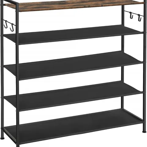 BOXED SONGMICS 5-TIER SHOE RACK, METAL SHOE SHELF, OXFORD FABRIC SHELVES