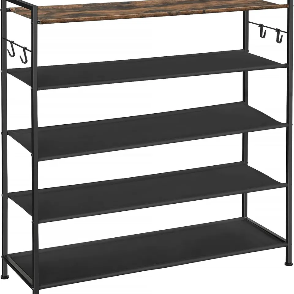 BOXED SONGMICS 5-TIER SHOE RACK, METAL SHOE SHELF, OXFORD FABRIC SHELVES
