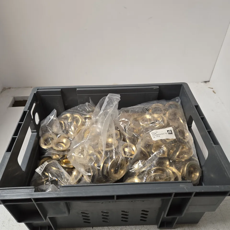 TOTE OF APPROXIMATELY 200 BRASS WASHERS, BULK BAG – ASSORTED SIZES