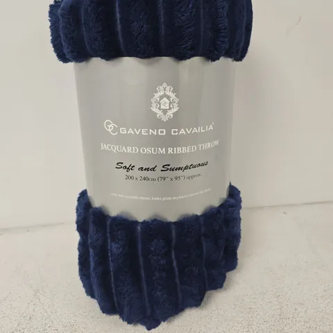 GAVENO CAVALIA JACQUARD RIBBED THROW – NAVY BLUE, 200 X 240 CM