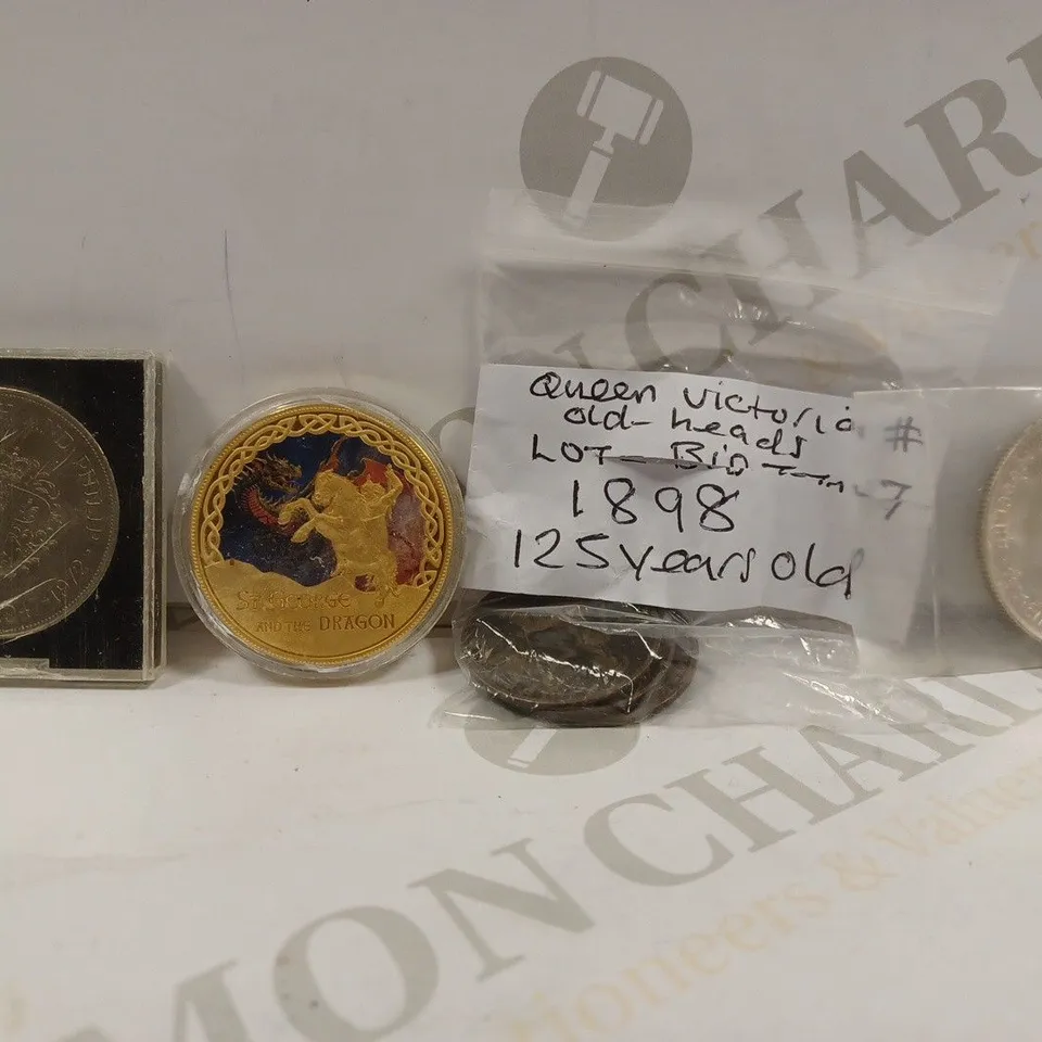 BOX TO CONTAIN APPROX. 17 X ASSORTED HISTORICAL & COLLECTORS COINS. DESIGNS VARY