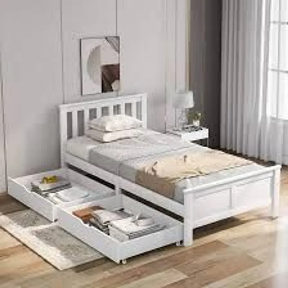 BOXED PINEWOOD BEDFRAME WITH DRAWER//SINGLE (1 BOX)