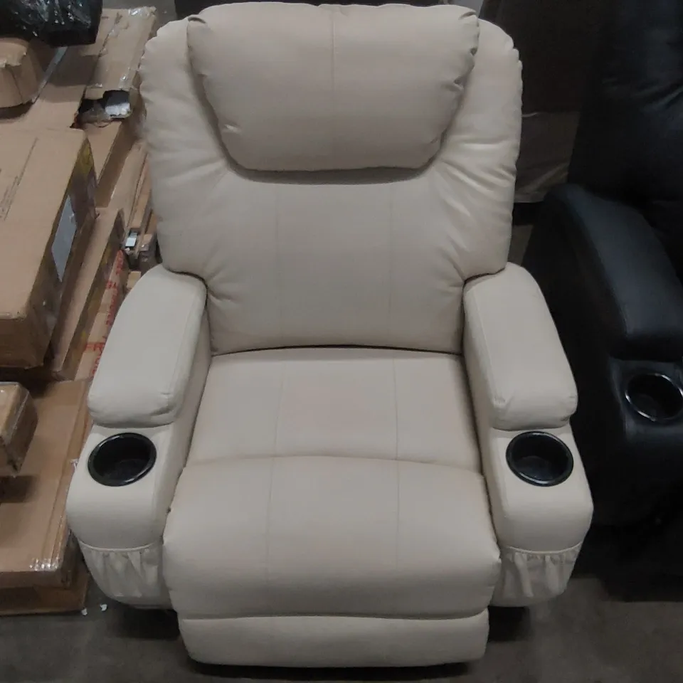 QUALITY DESIGNER ELECTRIC RECLINER FAUX LEATHER ARMCHAIR - CREAM