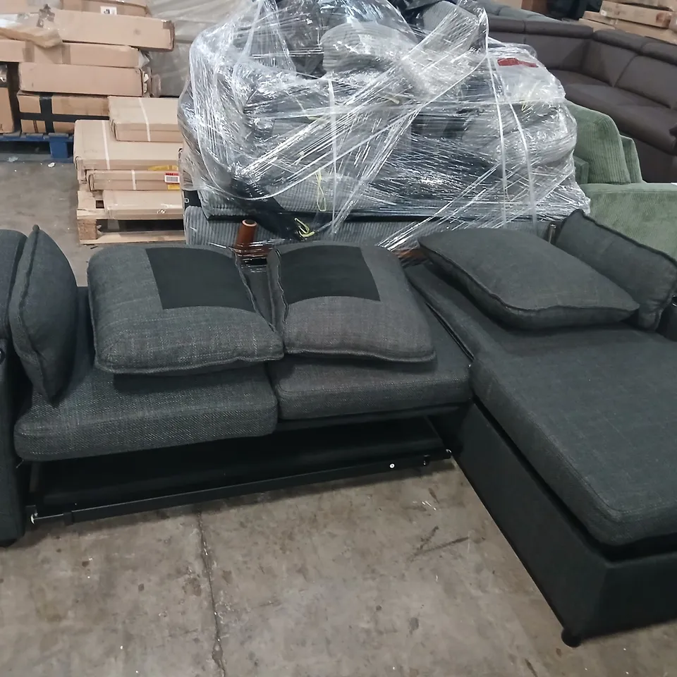 DESIGNER GREY FABRIC L SHAPED SOFA WITH PULL OUT BED