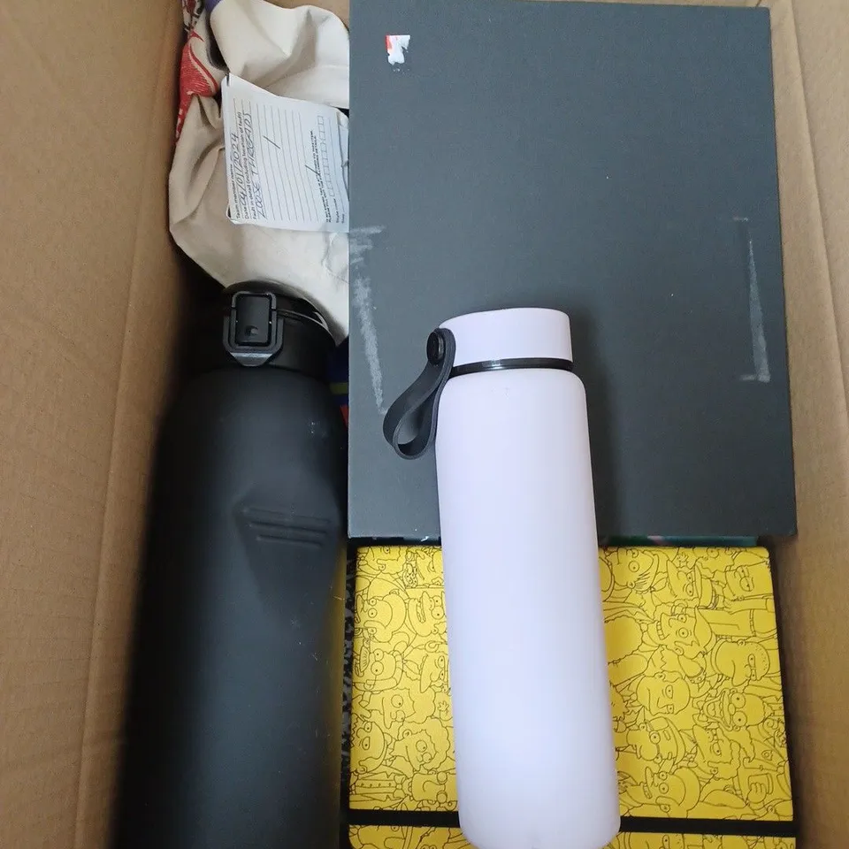 BOX OF  ASSORTED HOUSEHOLD  ITEMS  TO INCLUDE , CALENDERS , NOTEBOOKS  AND CUPS