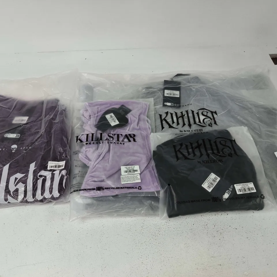 LOT OF APPROXIMATELY 24 ASSORTED BRAND NEW KILLSTAR CLOTHING ITEMS TO INCLUDE SIN ZIP TOPS AND DARKNESS TUNICS - VARIOUS SIZES