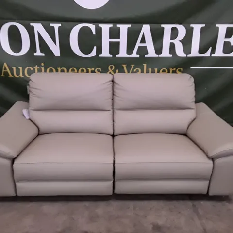 QUALITY DESIGNER PAVILION ELECTRIC RECLINING 3 SEATER SOFA - LIGHT GREY LEATHER