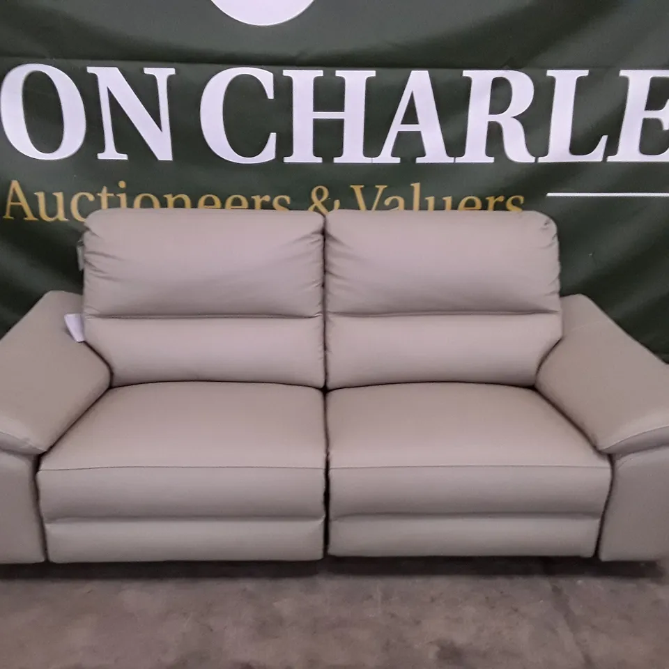 QUALITY DESIGNER PAVILION ELECTRIC RECLINING 3 SEATER SOFA - LIGHT GREY LEATHER