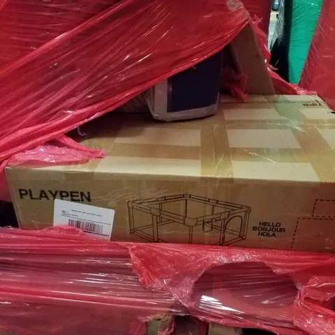 PALLET CONTAINING ASSORTED PRODUCTS INCLUDING PLAYPEN, SIDE TABLE & 4 SLICE TOASTER