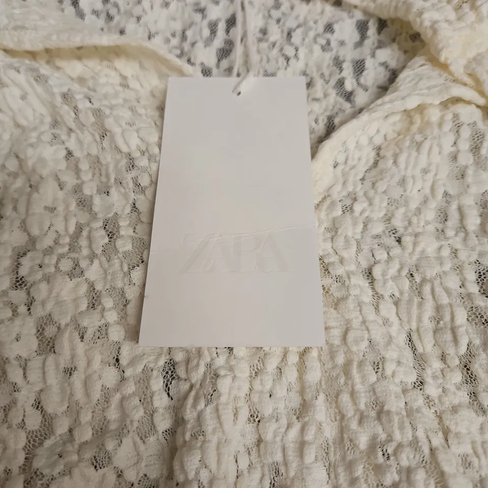 ZARA WHITE LACE OVERLAY TOP WITH BROWN LINING – WOMEN'S SIZE M