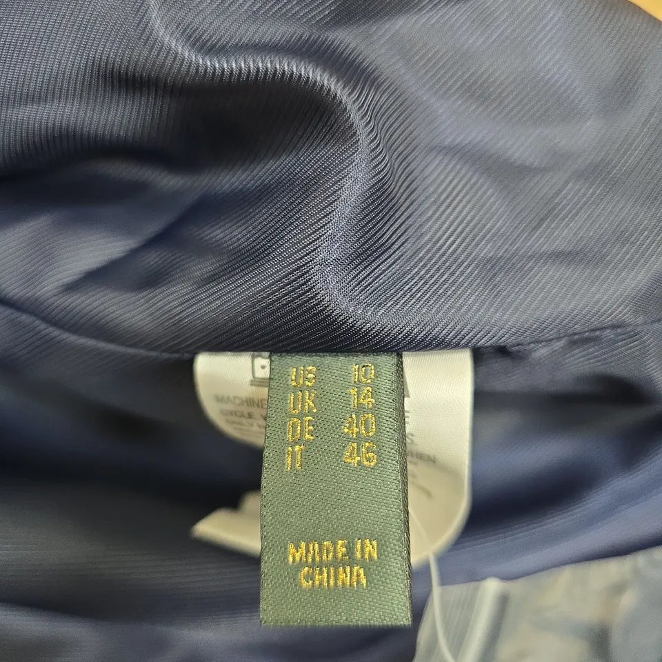 RALPH LAUREN NAVY DOUBLE-BREASTED COAT, UK 14 (US 10) – MADE IN CHINA