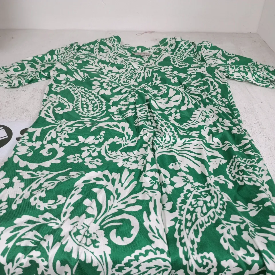 HOBBS LONDON WOMEN'S GREEN & WHITE FLORAL SHIRT DRESS – UK 10
