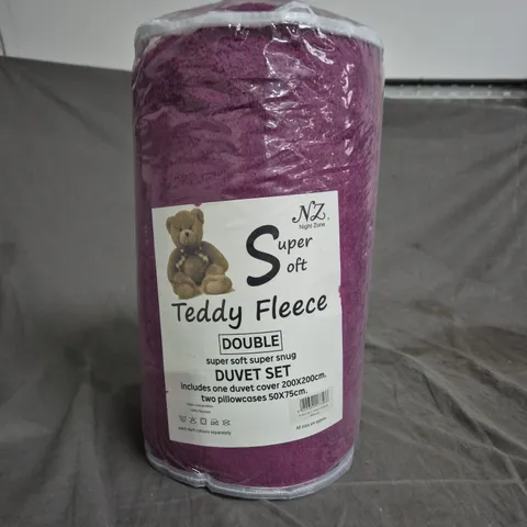 NZ NIGHT ZONE SUPER SOFT TEDDY FLEECE DOUBLE DUVET SET – PURPLE