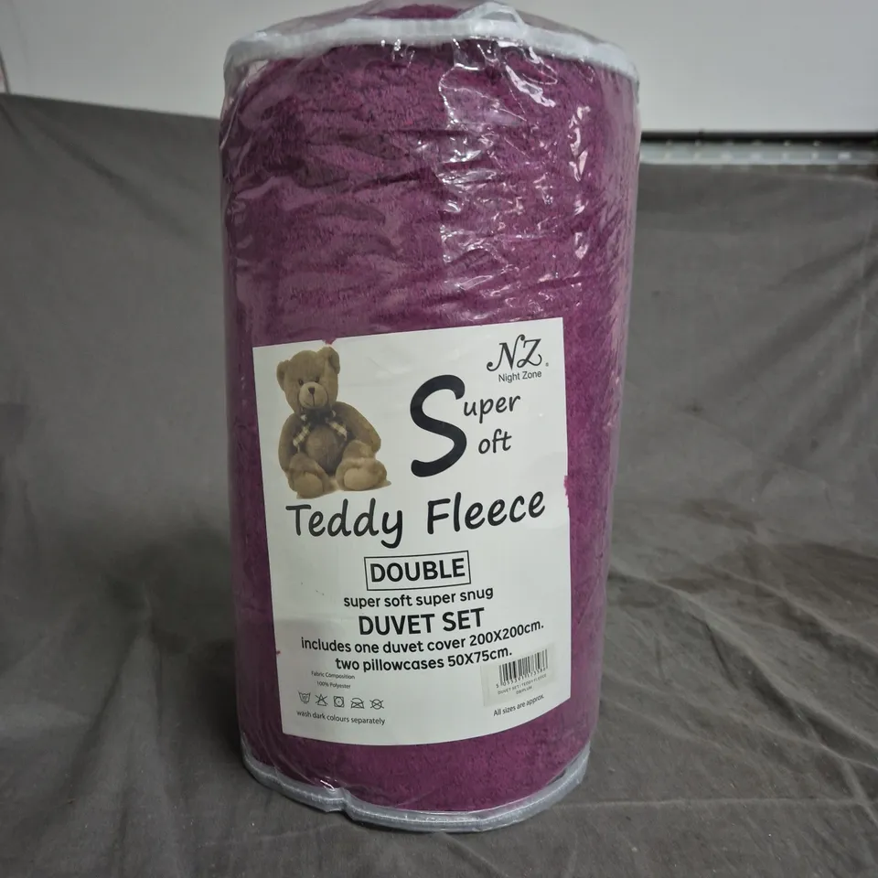 NZ NIGHT ZONE SUPER SOFT TEDDY FLEECE DOUBLE DUVET SET – PURPLE