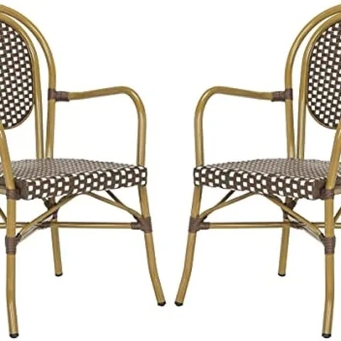 BOXED SAFAVIEH SET WITH 2 CHAIRS BISTROT FRANCINE, RATTAN WICKER, BROWN/WHITE, 59 X 50 X 89 CM