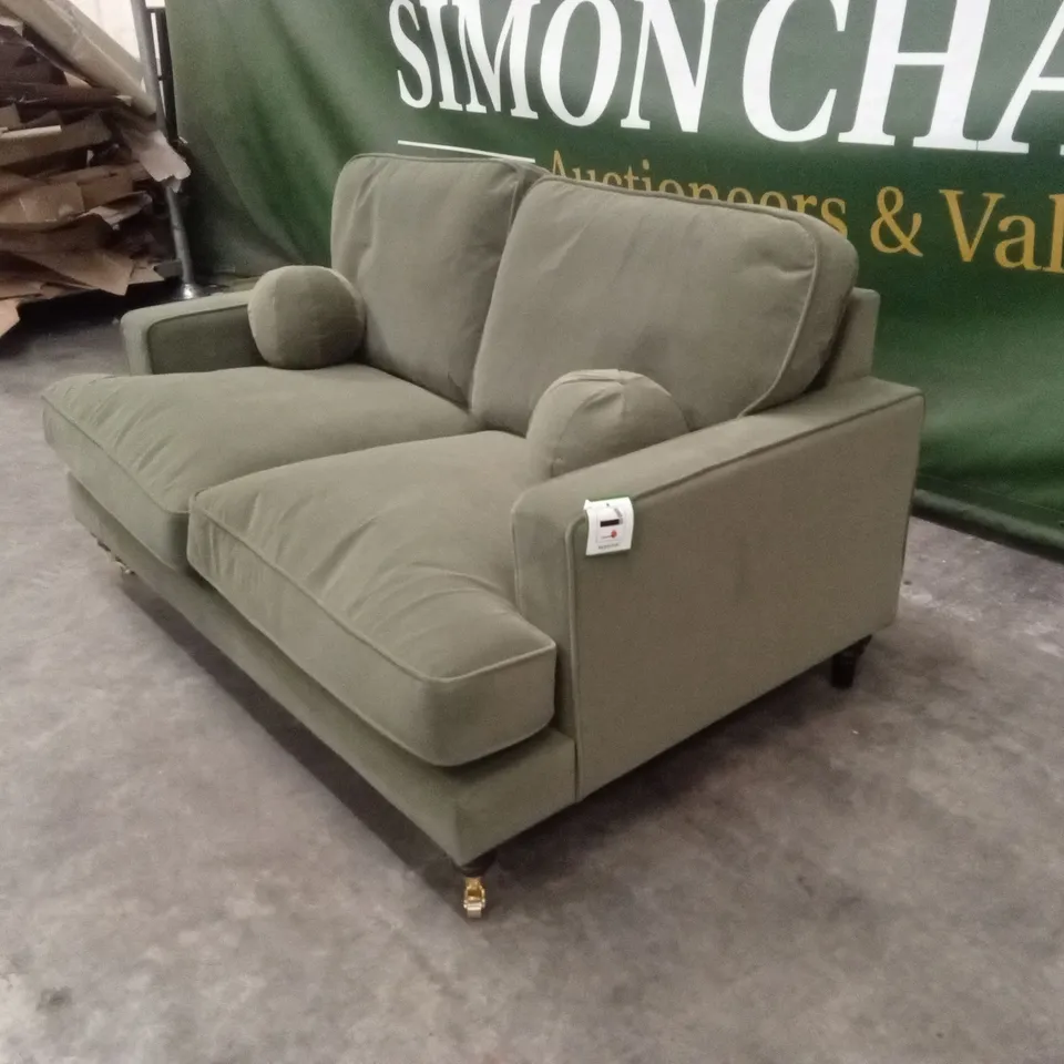 QUALITY DESIGNER ADDISON 2 SEATER KHAKI GREEN VELVET SOFA