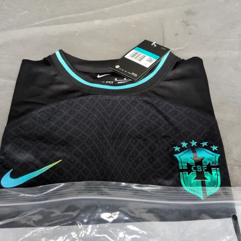 NIKE MEN'S BRAZIL FOOTBALL SHIRT – BLACK WITH TURQUOISE TRIM (M)