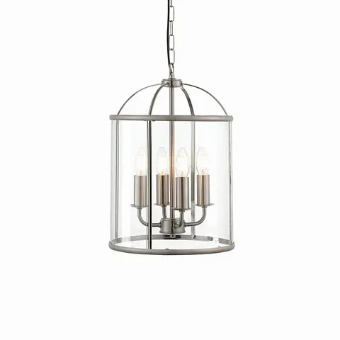 BOXED LUMINOSA LAMBETH 4 LIGHT CEILING PENDANT CLEAR GLASS, SATIN NICKEL, E14