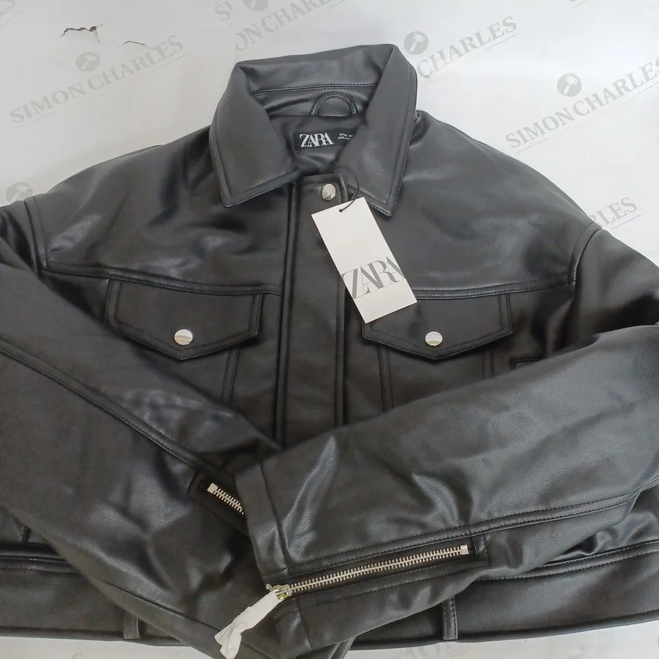 ZARA FAUX LEATHER BLACK JACKET - EUR MEDIUM