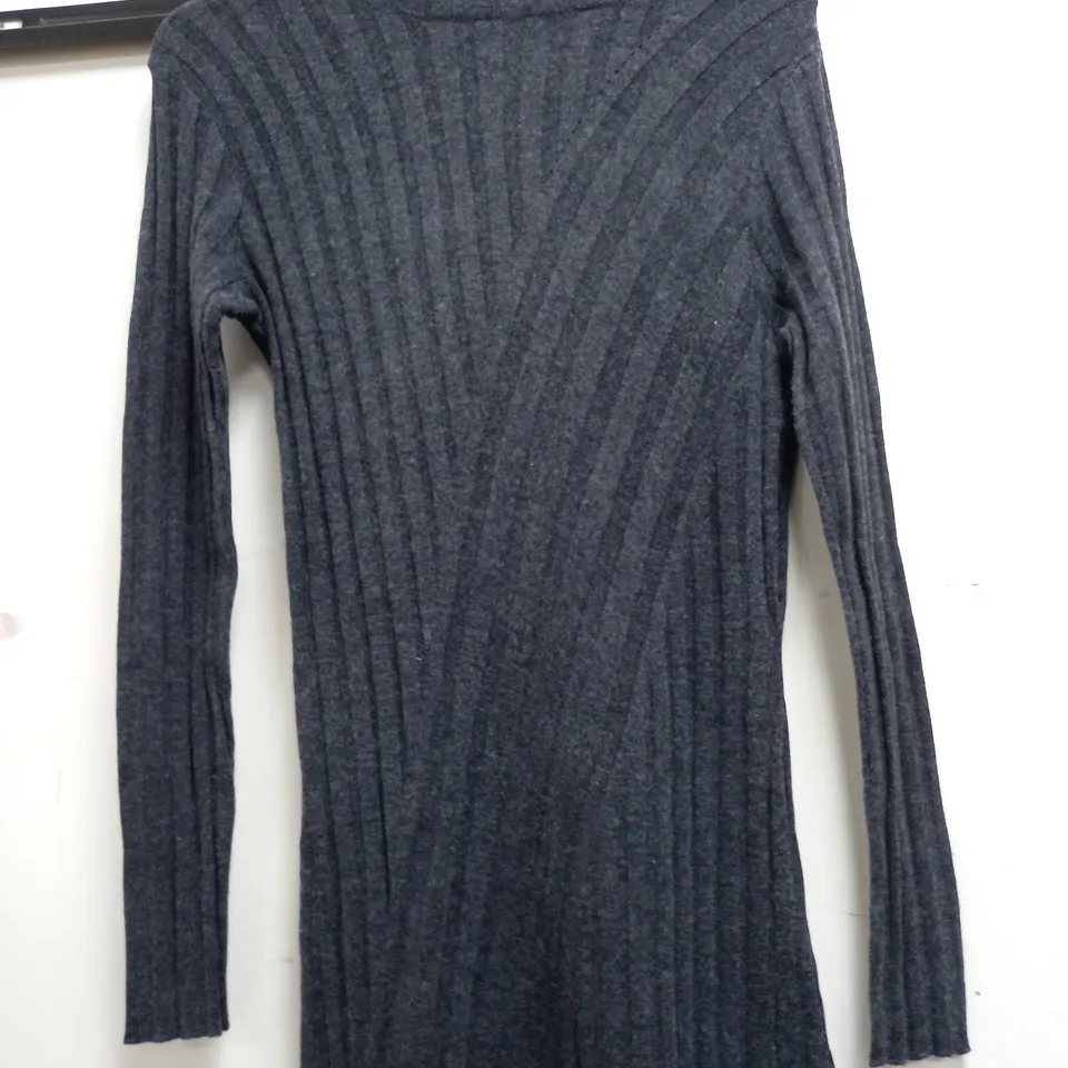 REISS CADY RIBBED KNIT ROLL NECK MIDI DRESS IN CHARCOAL - SMALL