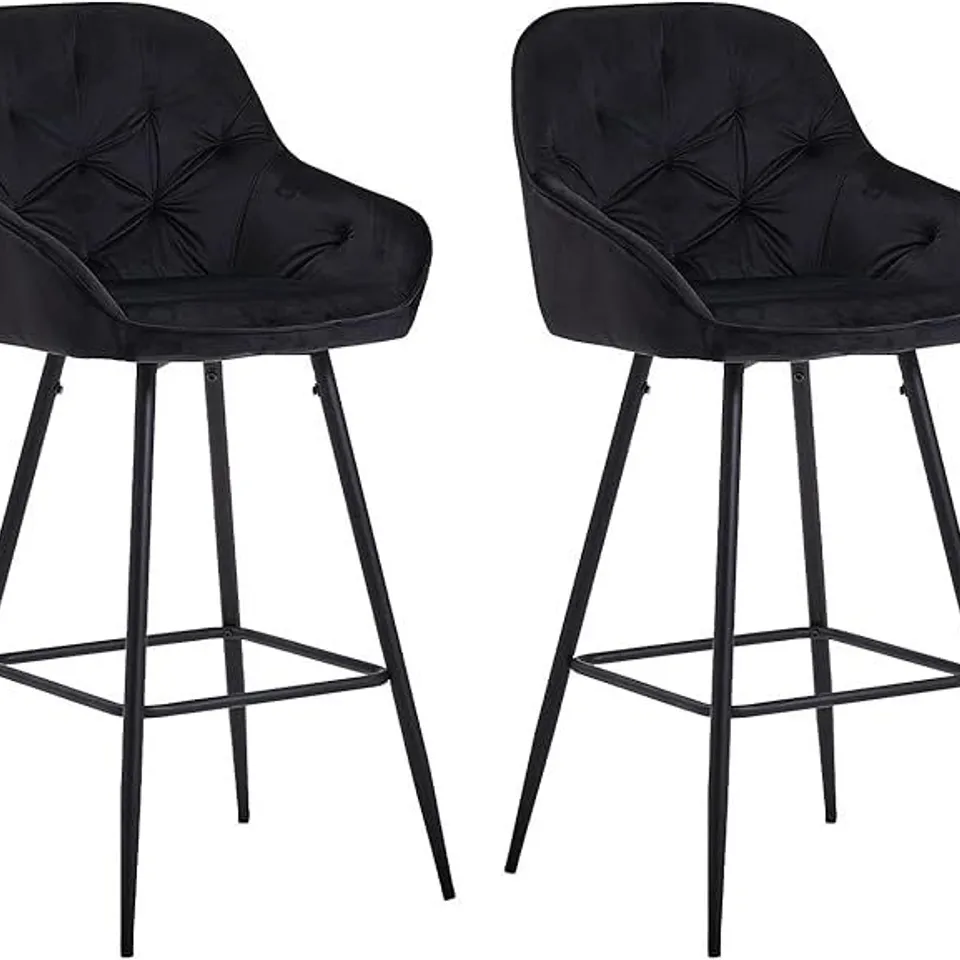 BOXED SET OF 2 BLACK VELVET BARSTOOLS