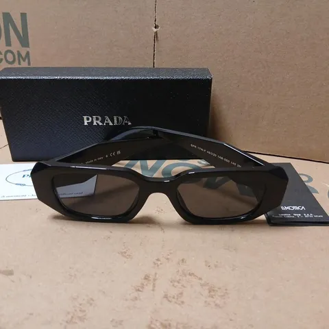 PRADA SUNGLASSES – BLACK RECTANGULAR FRAME, SIZE 49-20 (WITH BOX & CARD)