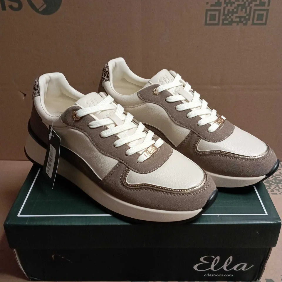 BOXED PAIR OF ELLA SIGNATURE NEVADA MOCHA SNEAKERS - WOMEN'S, UK 8 