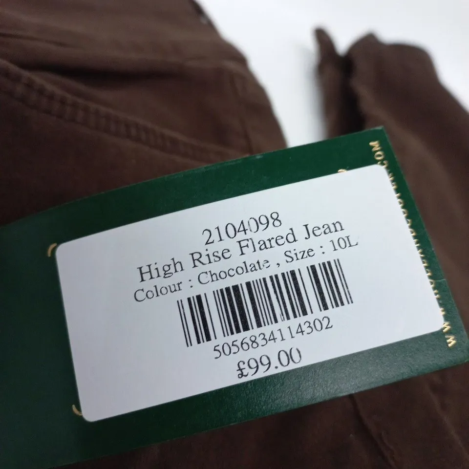 HOLLAND COOPER HIGH RISE FLARED JEANS – CHOCOLATE, UK SIZE 10L
