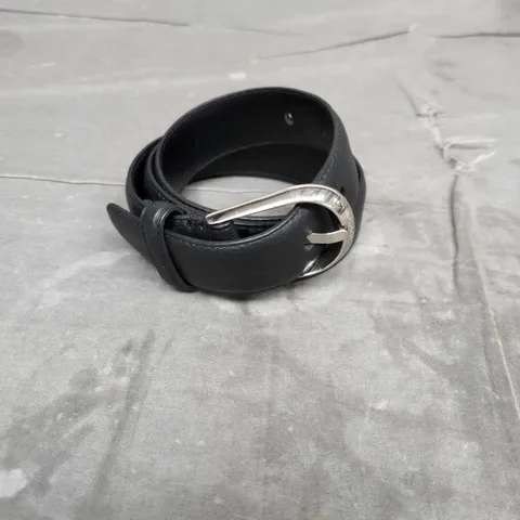 OROTON BLACK LEATHER BELT WITH SILVER BUCKLE - 32"/84CM