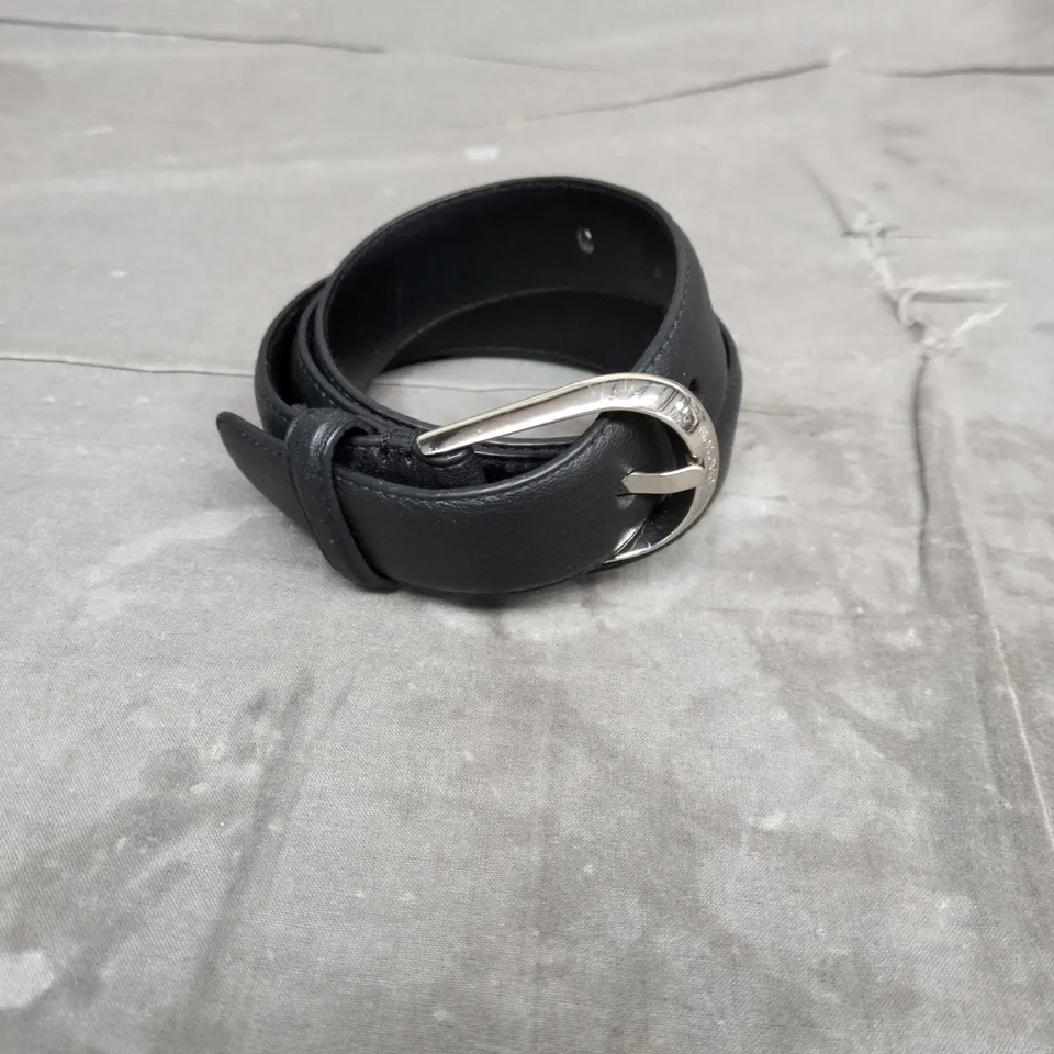 OROTON BLACK LEATHER BELT WITH SILVER BUCKLE - 32"/84CM