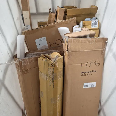 CAGE OF APPROXIMATELY 15 ASSORTED HOUSEHOLD ITEMS TO INCLUDE FOLDABLE CLOTHES RAIL, FLOATING SHELF, SHOWER RAIL, CLOTHES RAIL, INDUSTRIAL STORAGE MIRROR, VENETIAN BLIND - COLLECTION ONLY
