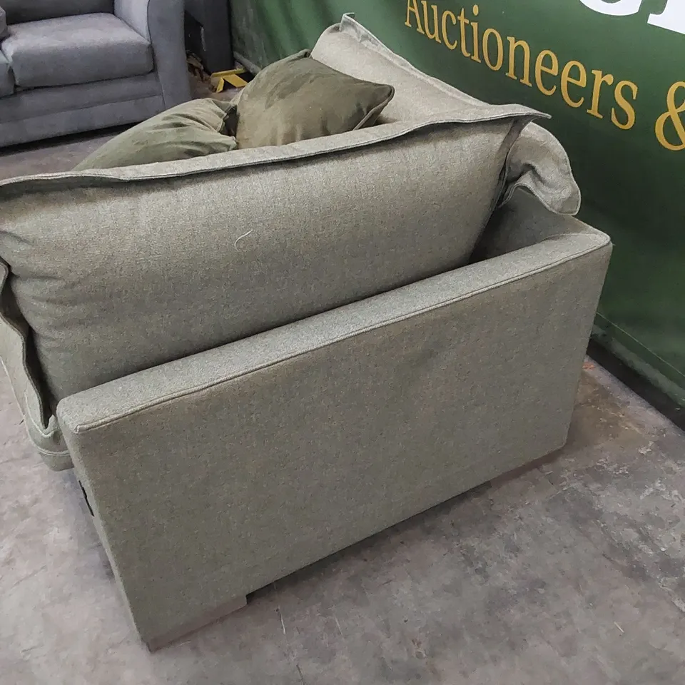 DESIGNER GAIA BUCKINGHAM CORNER SOFA PIECE UPHOLSTERED IN OLIVE FABRIC 