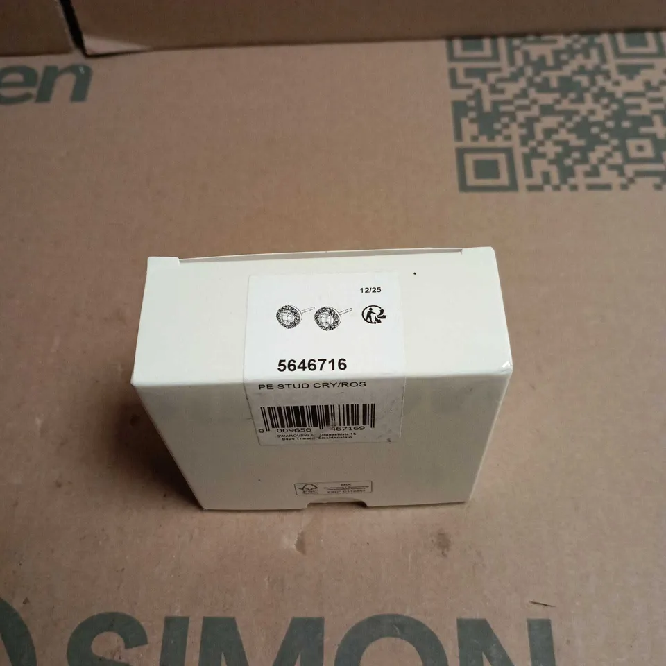 SWAROVSKI JEWELLERY: CLEAR STONE HALO STUD EARRINGS IN PINK PRESENTATION BOX