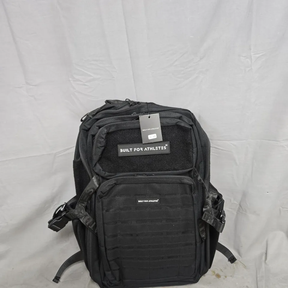 BLACK TACTICAL BACKPACK WITH MOLLE WEBBING AND PADDED STRAPS