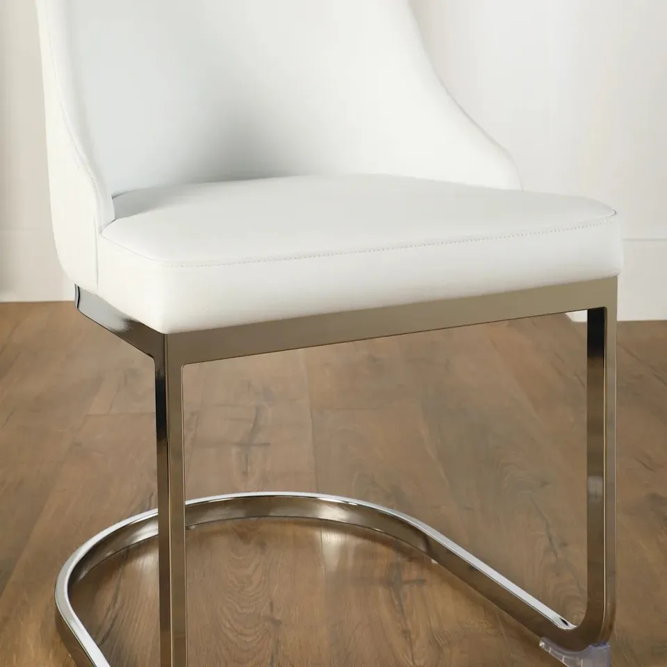 BOXED RIVA DINING CHAIR, WHITE PREMIUM FAUX LEATHER & CHROME