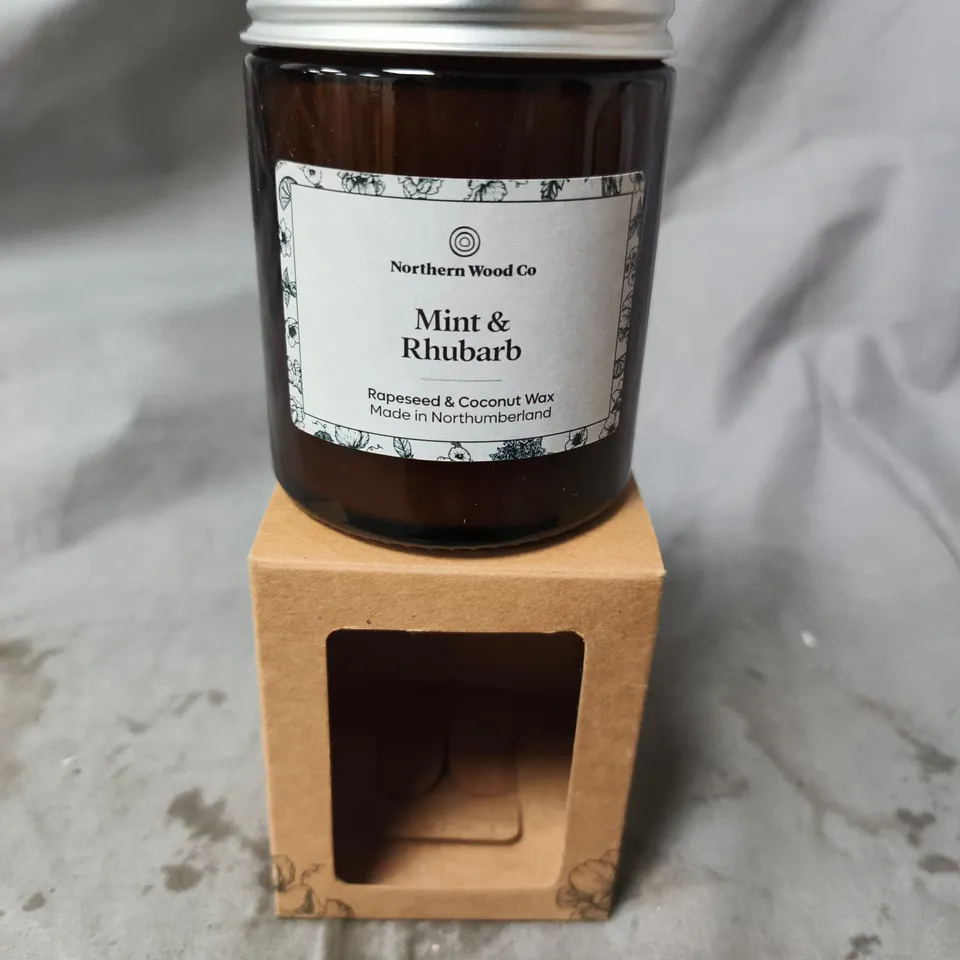 NORTHERN WOOD CO MINT & RHUBARB CANDLE – RAPESEED & COCONUT WAX