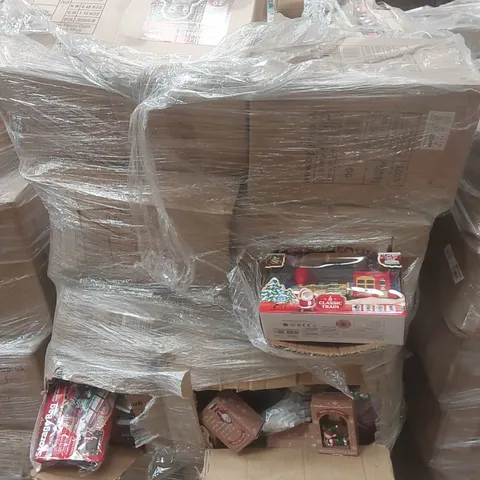 PALLET CONTAINING A VERY LARGE QUANTITY OF ASSORTED ITEMS INCLUDING: CHRISTMAS TRAINS, CHRISTMAS STORAGE BAGS, CHRISTMAS LETTER RACKS, LIGHT UP PENGUINS ECT