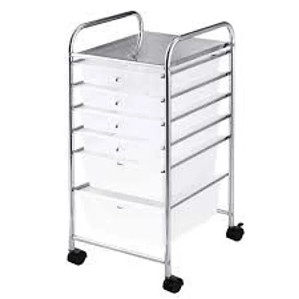 BOXED COSTWAY 6 DRAWER CLEAR STORAGE TROLLEY