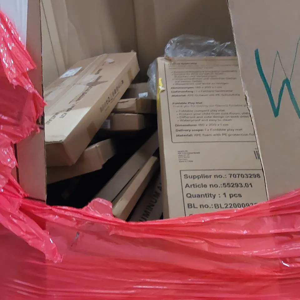 PALLET TO CONTAIN ASSORTED HOUSEHOLD PRODUCTS. INCLUDES TOILET SEATS, TOY SHOTGUN, CHOPPING BOARD, BLIND ETC 