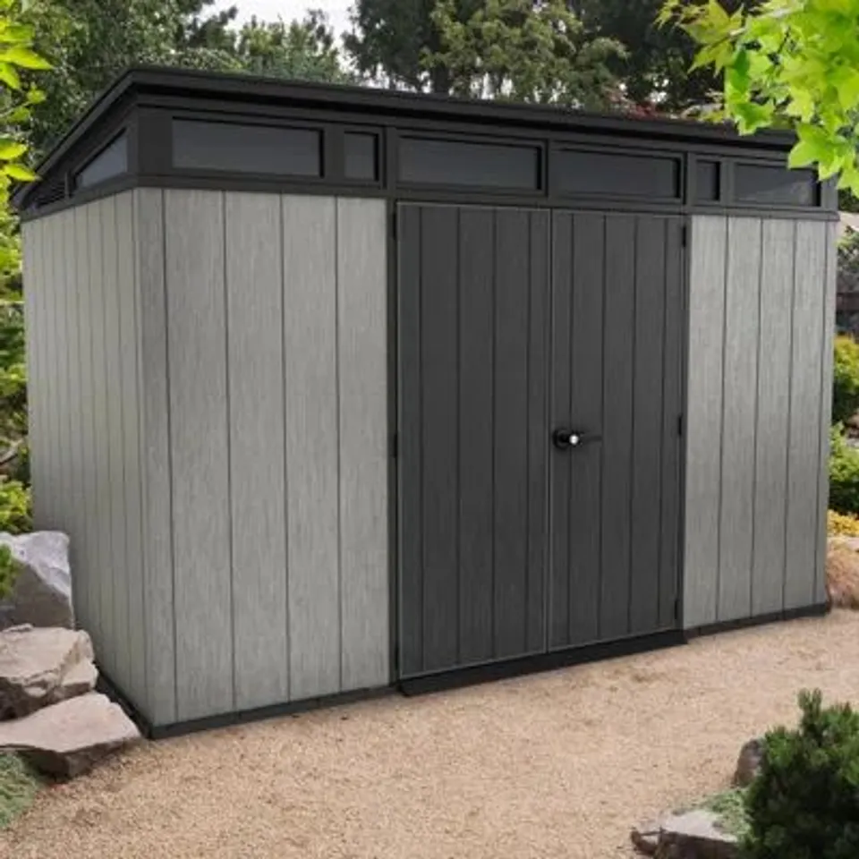 BOXED KETER ARTISAN 11FT W x 7FT D PENT OUTDOOR GARDEN SHED (3 BOXES)