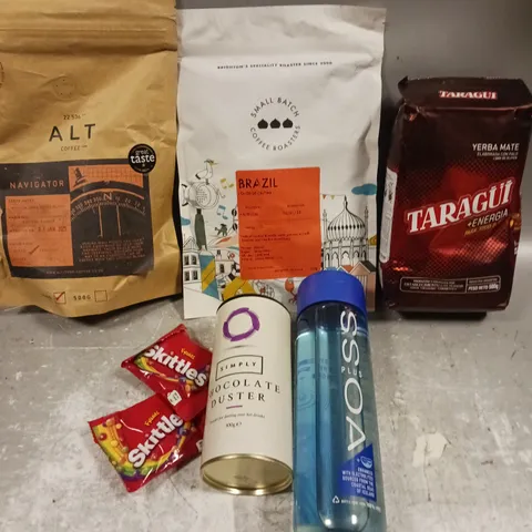 APPROXIMATELY 15 ASSORTED FOOD/DRINK PRODUCTS TO INCLUDE SMALL BATCH COFFEE, VOSS WATER, ALT COFFEE ETC