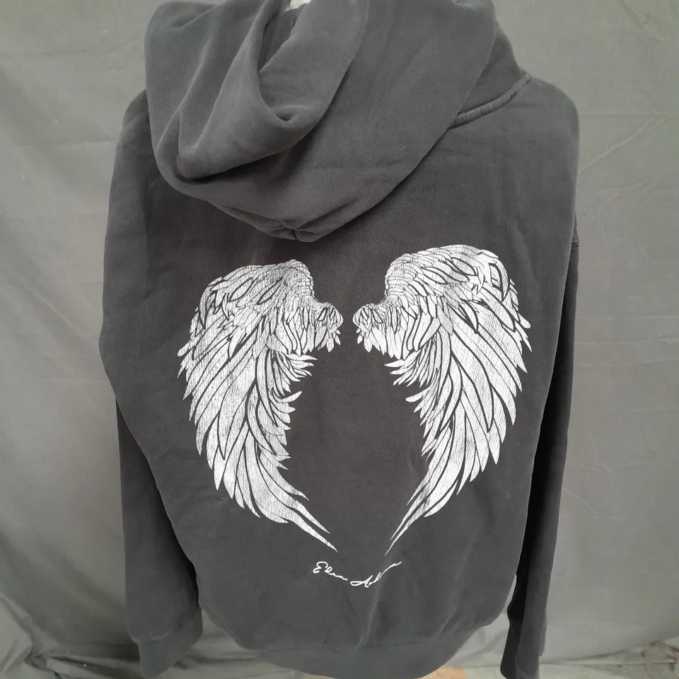 EDEN ASHRAM PRINTED HOODIE IN CHARCOAL GREY SIZE M
