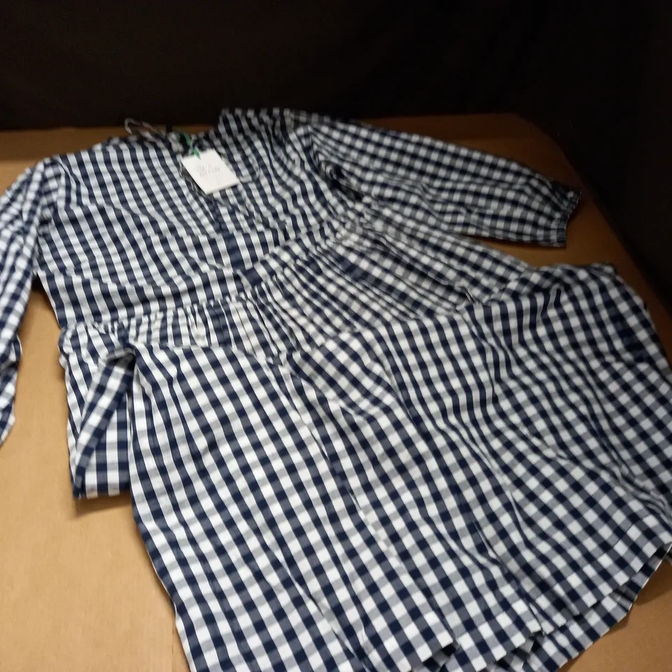 ILK + ERNIE CHECK DRESS IN NAVY/WHITE - M